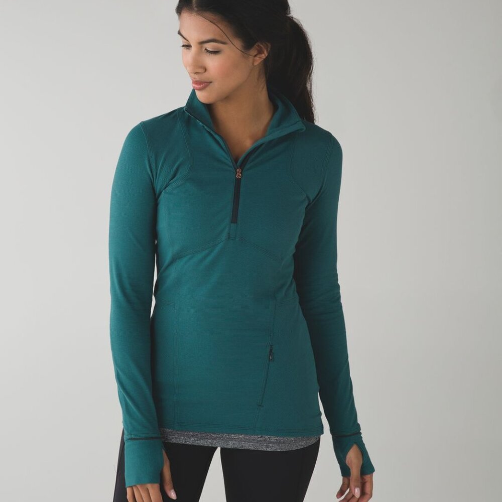 Lululemon Kanto Catch Me Half Zip Wee Stripe Forage Teal Long Sleeve Sz 6